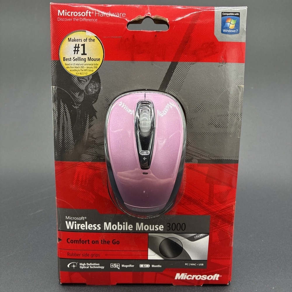 Microsoft Wireless Mobile Mouse 3000 Pink Wireless USB Optical 4-Button New